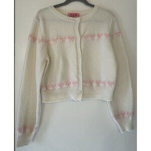 Coco & Shay Cream Button Cardigan Pink Bows XL Cottage Preppy softie Clean Girl